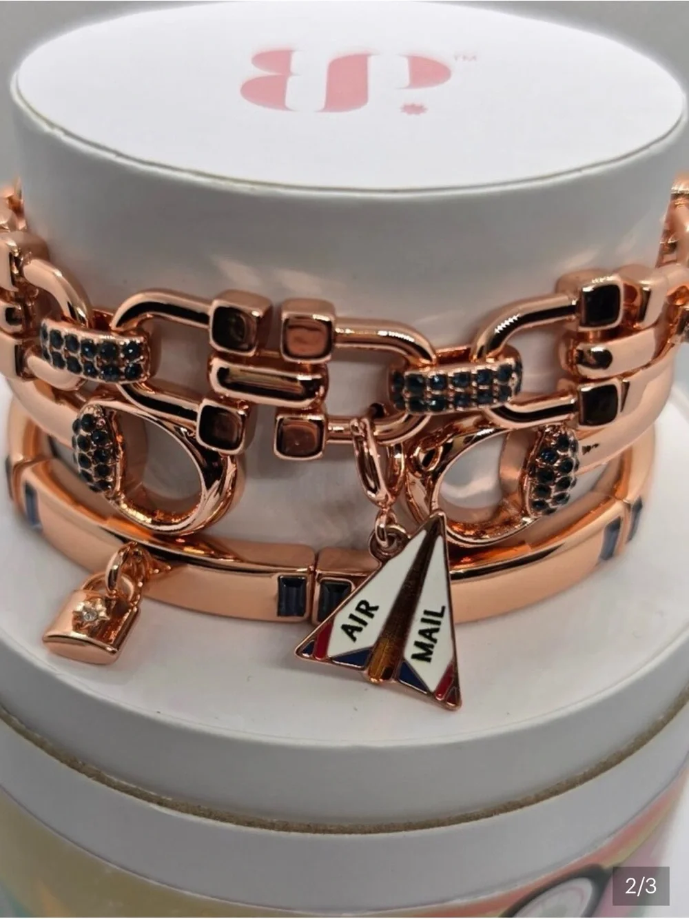 Rose Gold Women’s Bracelet Set with Air Mail Plane Charm